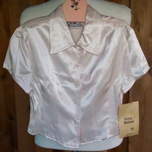 NWT Vintage 90's Monkey Wear Pink Satin Tailored Blouse Made In USA Kids 10Y